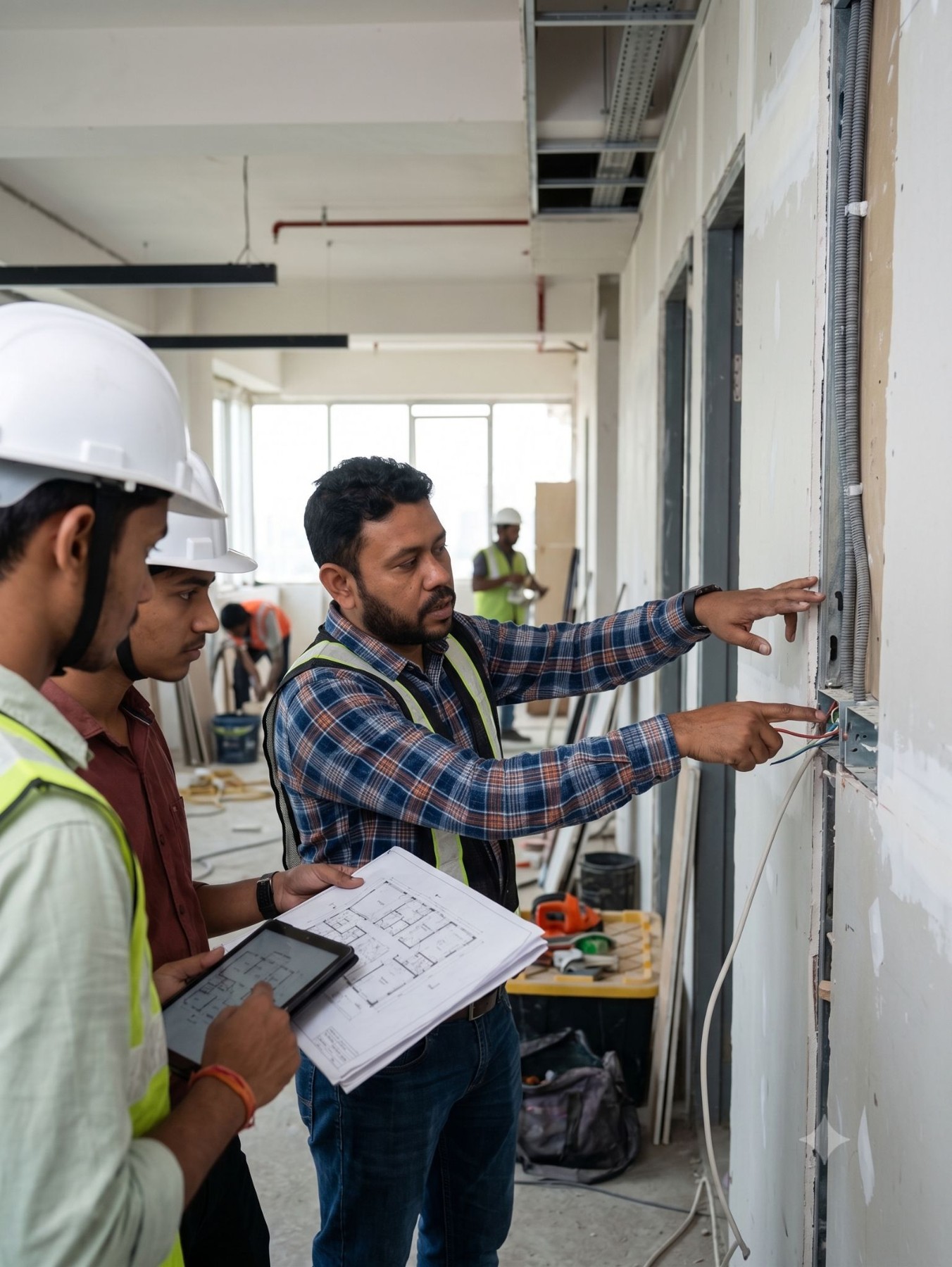 Niladri Roy reviewing site work with a colleague, from SNK’s company profile
