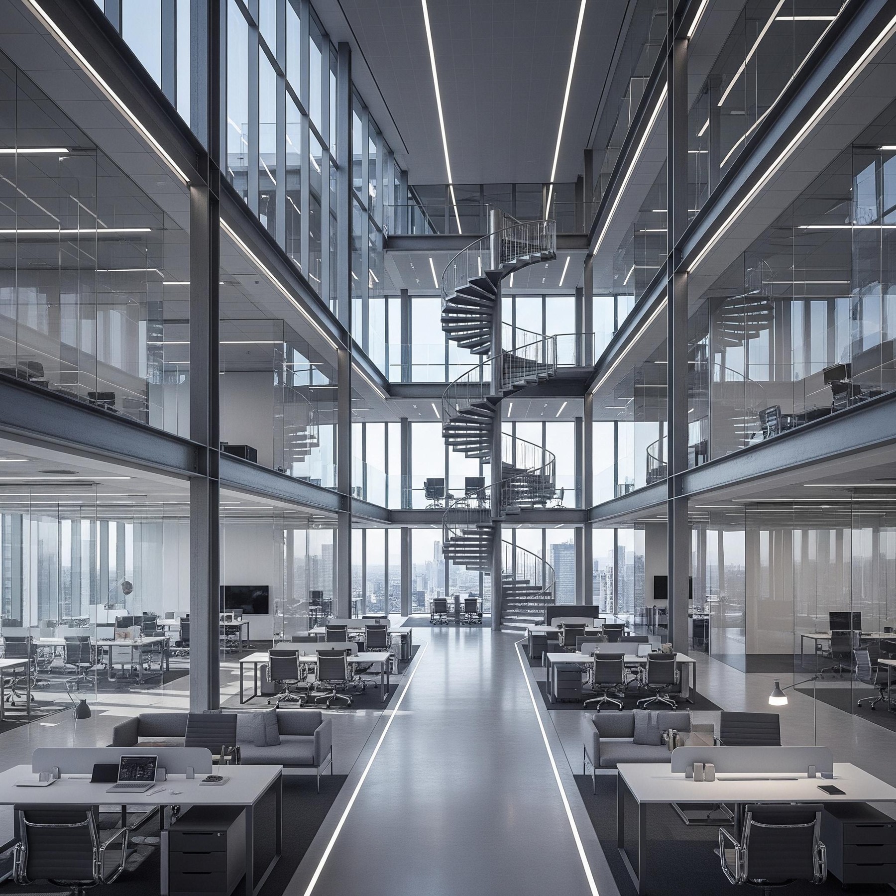 Architectural workspace imagery from the SNK company profile